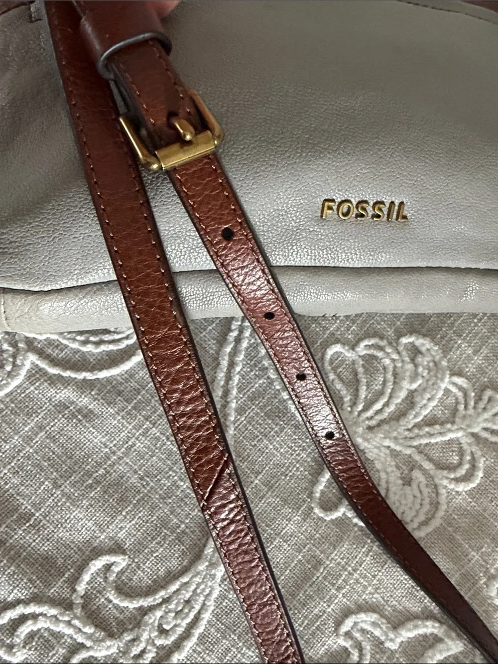 Fossil Two-Tone Fiona Leather Crossbody Bag in Brown and Light Gray